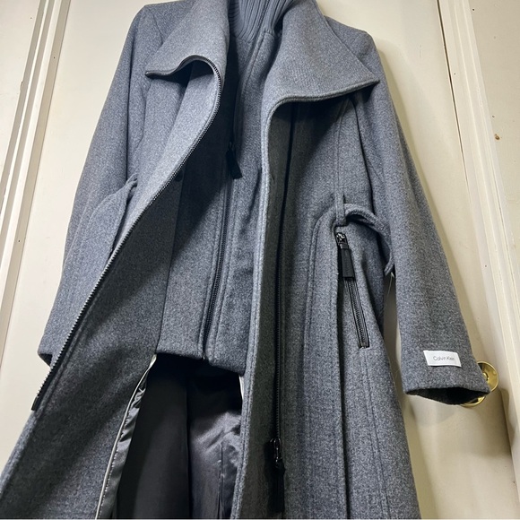 Calvin Klein L Charcoal Belted Coat - Picture 6 of 12